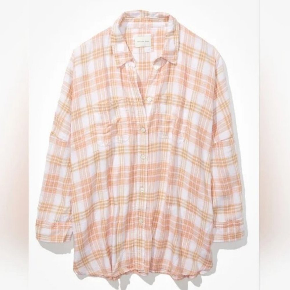NEW American Eagle Linen Oversized Shirt L - Picture 4 of 14
